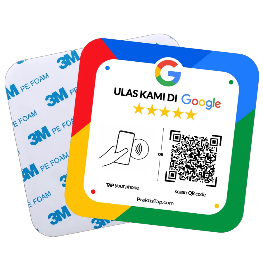 Papan akrilik PraktisTap dengan QR Code dan chip NFC